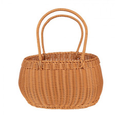 Hnědý plastový košík v proutěném stylu se 2 uchy Alberdina – 38x24x19/38 cm