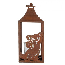Hnědá kovová lampa s reliéfem kočičky – 15x15x37 cm