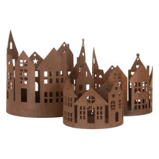 Hnědá kovová dekorace holanská městečka do kruhu (set 3 ks) Zwemblik – 16 / 11 / 10 cm