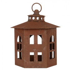 Hnědá kovová lampa s vyřezávanými okýnky – 19x22 cm