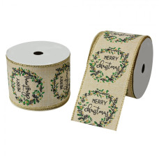 Vánoční béžová stuha s nápisem Merry Christmas – 63 mm x 5 m