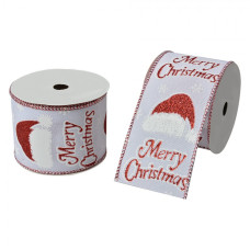 Vánoční bílá stuha s nápisem Merry Christmas – 63 mm x 5 m