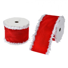 Červená ozdobná stužka s bílým okrajem Santa – 63 mm x 5 m