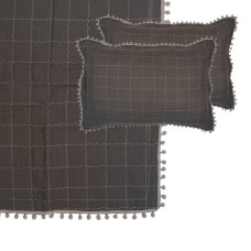 Hnědý prošívaný přehoz s květy na dvoulůžko s 2 povlaky na polštář Anita – 220x240 cm