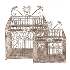 Dekorativní kovová ptačí klec ve vintage stylu Roodborstje (set 2 ks) – 43x29x56 / 35x25x41 cm