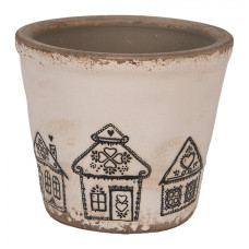 Béžový keramický obal na květináč s motivem perníkových domečků Gingerbread Bliss S – 12x11 cm