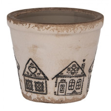 Béžový keramický obal na květináč s motivem perníkových domečků Gingerbread Bliss XS – 8x7 cm