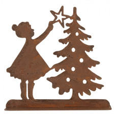 Vánoční reliéfní kovová dekorace holčička se stromečkem Zwemblik – 14x5x14 cm