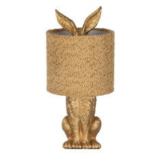 Zlatá stolní lampa králík s bežovým režným stínidlem Konijn – 20x43 cm