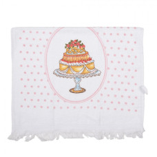 Bílý froté ručník s dortem a růžovými puntíky – 40x66 cm