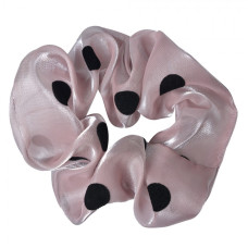 Růžovobéžová gumička do vlasů / scrunchie s puntíky – 10 cm