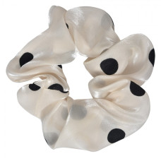 Bílá gumička do vlasů / scrunchie s puntíky – 10 cm
