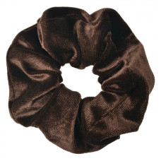 Tmavě hnědá sametová gumička do vlasů / scrunchie – 10 cm
