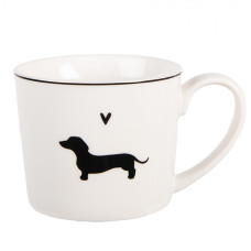 Bílý porcelánový hrneček s jezevčíkem a srdíčkem Paws – 275 ml