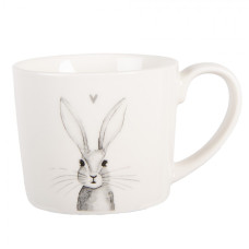 Bílý porcelánový hrneček s motivem zajíčka Rustic Bunny – 275 ml