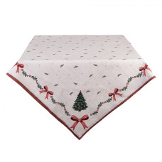 Béžový bavlněný ubrus s tradičním vánočním motivem Traditional Christmas Harmony – 100x100 cm