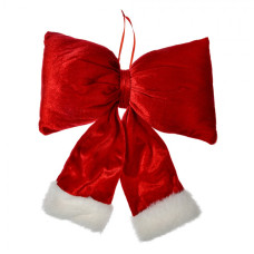 Vánoční ozdoba červená mašle s bílou kožešinkou Santa L – 28x34 cm
