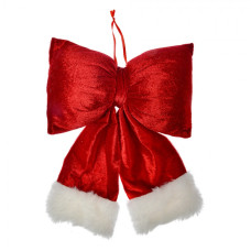Vánoční ozdoba červená mašle s bílou kožešinkou Santa M – 22x26 cm