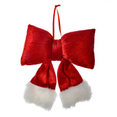 Vánoční ozdoba červená mašle s bílou kožešinkou Santa S – 15x3x17 cm