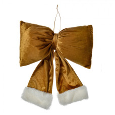 Vánoční ozdoba zlatá mašle s bílou kožešinkou Santa L – 28x6x34 cm