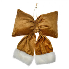 Vánoční ozdoba zlatá mašle s bílou kožešinkou Santa M – 22x5x26 cm