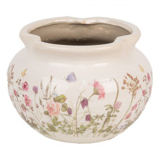 Baňatý keramický květináč s květy a motýlky Flowers of Love L – 23x16 cm