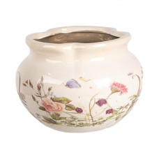Baňatý keramický květináč s květy a motýlky Flowers of Love S – 17x12 cm