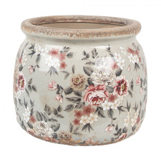 Keramický květináč s šedou glazurou a květy Masselin M – 16x13 cm