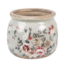 Keramický květináč s šedou glazurou a květy Masselin S – 12x10 cm