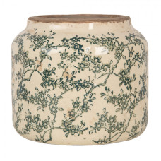 Keramický květináč se zúženým hrdlem a zeleným květinovým motivem Emerald Bloom L – 18x16 cm