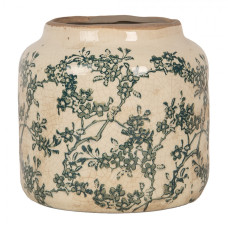 Keramický květináč se zúženým hrdlem a květinovým motivem Emerald Bloom M – 16x15 cm
