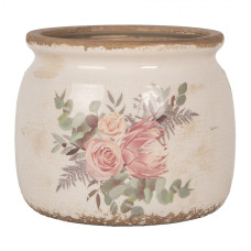 Keramický květináč růže a eukalyptus Vintage Rose M – 16x13 cm