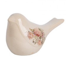 Keramická dekorace ptáček s kytičkami a růžemi Rosien M – 22x9x12 cm