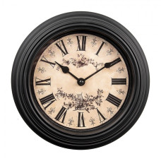 Černo-béžové nástěnné hodiny ve vintage stylu s květy – 23x4 cm