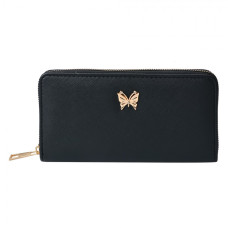 Černá velká peněženka s kovovým motýlkem Butterfly – 19x10 cm