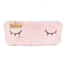 Plyšová růžová taštička do kabelky / na make-up s očima a korunou – 21x10 cm