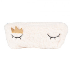 Plyšová bílá taštička do kabelky / na make-up s očima a korunou – 21x10 cm