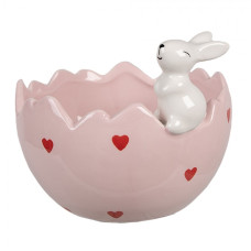 Růžová keramická miska s veselým králíčkem Rabbit Party – 13x12x10 cm