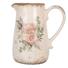 Keramický dekorační džbán s motivem růže a eukalyptus Vintage Rose M – 17x12x18 cm