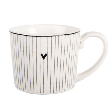 Bílý keramický hrnek pruhovaný se srdíčkem Minimalist Heart – 12x8x7 cm / 275 ml