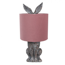 Hnědobílá stolní lampa králík s růžovým stínidlem Konijn – 20x43 cm