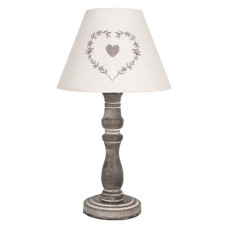 Šedá stolní lampa s béžovým stínidlem s vyšitým srdíčkem – 23x40 cm