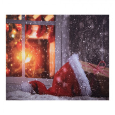 Vánoční textilní pozadí / fotostěna s oknem a čepicí Santa Clause – 180x210 cm