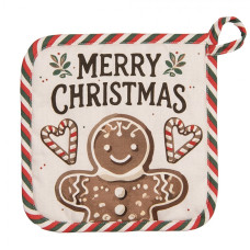 Béžová bavlněná chňapka / podložka pod hrnec s vánočními perníčky Classic Gingerbread Magic – 20x20 cm