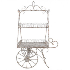 Velký bílý stojan na květiny ve stylu vintage vozíku s patinou – 131x79x220 cm