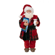 Figurka Santa Clause v domácím úboru s horkou čokoládou a knížkou – 28 cm