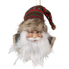 Červeno-hnědá vánoční závěsná ozdoba Santa Claus s kožešinovou čepicí – 10x9x28 cm