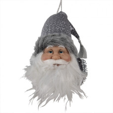 Šedo-bílá vánoční závěsná ozdoba Santa Claus se šedou kožešinovou čepicí – 10x9x28 cm