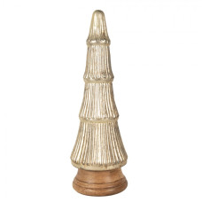 Dekorace zlatý vánoční stromek na dřevěném podstavci – 15x45 cm