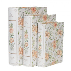 Sada 3 bílých úložných boxů ve tvaru knihy s oranžovými květy – 29x24x7/25x20x6/22x16x5 cm